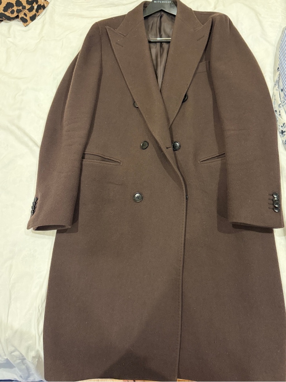 Suitsupply Dark Brown Double-Breasted Wool Cashmere Overcoat